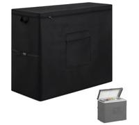 Flymer Chest Freezer Cover Waterproof Windproof, 120L x 65W x 90H cm | 420D Heavy Duty, 20x20cm Storage Pocket, Side Buckle Strap, Air Vent, 2 Handles, Zipper, for Kitchen Outdoor Indoor