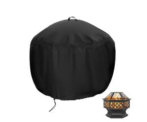 Flymer Fire Pit Cover Waterproof, Round Firepit Cover for Yaheetech Hexagonal Fire Pits, 420D Heavy Duty Patio Fire Bowl Covers Windproof for Portable Fire Pits, 68 x 61 cm, Black