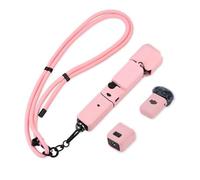 Flymile Pocket 3 Silicone Cover & Neck Lanyard, Protective Sleeve Case Lens Protector Scratch-Resistant Adjustable Easy Carry Crossbody Strap for DJI OSMO Pocket 3 Creator Combo Accessories(Pink)