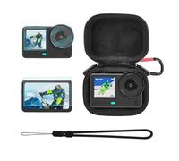 Flymile Small Carrying Case + Screen Protector for DJI Osmo Action 6, PU Hard Portable Travel Storage Bag with Carabiner & Wrist Strap, Tempered Glass Film Protective Lens Cover Accessories Kit