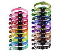 Flymind 19Pcs Puppy ID Collars with Bell Adjustable 19-32cm, Soft Nylon Adjustable Breakaway Identification Collars for Newborn Pets
