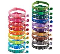 Flymind 19Pcs Puppy ID Collars with Bell Adjustable 19-32cm, Soft Nylon Adjustable Reflective Identification Collars for Newborn Pets