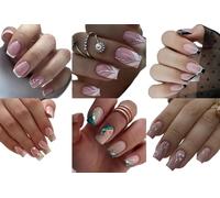 Flymind 6 Packs (144 Pcs) False Nails with Glue Stickers, Coffin Full Cover Acrylic Nails Press on Nails with Nail Adhesive Tab for Women Girls Nails Art