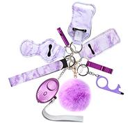 Flymind Safe Keychain Set for Girls with Personal Safety Alarm, Hand Sanitizer Holder, Whistle and Pom