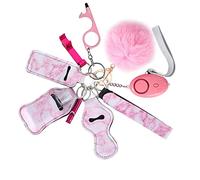 Flymind Safe Keychain Set for Girls with Personal Safety Alarm, Hand Sanitizer Holder, Whistle and Pom
