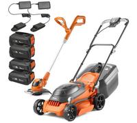 Flymo 36V Easistore 340R Cordless Lawnmower 34Cm Twin Grass Trimmer 4X Batteries