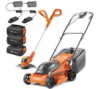 Flymo 36V Easistore 380R Cordless Lawnmower 38Cm Twin Grass Trimmer 3X Batteries