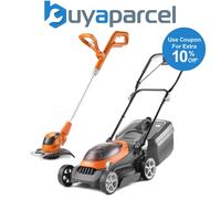 Flymo 36V UltraStore 340R Cordless Lawnmower 34cm Twin 18v & Grass Trimmer Bare