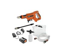 Flymo EasiClean Li Plus Portable Pressure Cleaner - 18V Battery with Charger, 200l/h Flow Rate, 6m Hose Length, 3 Nozzle Attachments, Foam Dispenser, 20L Collapsible Water Tank