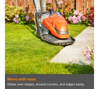 Flymo EasiGlide Plus 360V Hover Collect Lawn Mower - 1800W Motor, 36cm Cutting Width, 26 Litre Grass Box, Folds Flat, 10m Cable Length, Orange and Gr