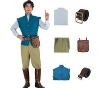 Flynn Rider Costume Prince Cosplay Outfits Adult Vest Shirt Pants Belt Bag Set for Mens Halloween Couples Costume, Blue, Medium