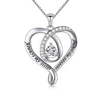 Flyow 925 Sterling Silver Heart Necklace for Women Engraved Always My Sister Forever My Friend, Forever Love Necklaces with Sparkling Cubic Zirconia, 18 Inches Box Chain (heart sister)