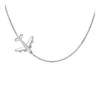 Flyow Airplane Sideways Choker Necklace S925 Sterling Silver Aircraft Jelwery Adjustable Chain 15+3 Inch for Women Lady, Best Gifts for Stewardess Flight Attendants