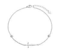 Flyow Anklet for Women 925 Sterling Silver Adjustable Foot Beaded Chain Faith Cross Ankle Bracelet Summer Beach Jewelry Gift for Women