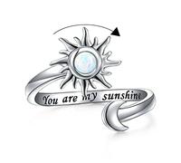 Flyow Anxiety Rings for Women S925 Sterling Silver Created Opal Sun and Moon Fidget Spinner Ring Adjustable Open End Engraved You are my Sunshine Spinner Gift for Her (P 1/2)