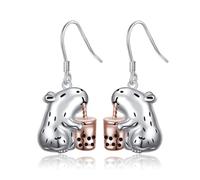 Flyow Capybara Dangle Earrings 925 Sterling Silver Cute Bubble Tea Animal Earrings Hypoallergenic Capybara Jewelry Gifts for Women