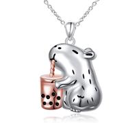 Flyow Capybara Necklace 925 Sterling Silver Cute Bubble Tea Animal Pendant Necklace Hypoallergenic Capybara Jewelry Gifts for Women
