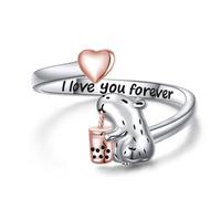 Flyow Capybara Ring 925 Sterling Silver Cute Animal Bubble Tea Open Ring Hypoallergenic Capybara Jewelry Gifts for Women Girls (Capybara)