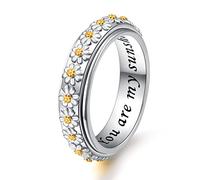 Flyow Daisy Anxiety Relieve Spinner Rings You Are My Sunshine Flower Fidget Ring Sterling Silver ADHD Stress Relieving Ring for Women Girls