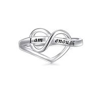 Flyow I Am Enough Ring for Women Girls S925 Sterling Silver Inspirational Heart Ring for Anxiety Relief Birthday Christmas Gifts (P 1/2)