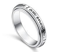 Flyow I am Enough Spinner Ring 925 Sterling Silver Fidget Ring for Anxiety Stress Relief Boredom ADHD Autism Rings (P 1/2)