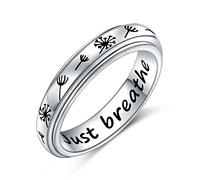 Flyow Just Breathe Spinner Ring for Women Girls 925 Sterling Silver Dandelion Fidget Rings for Anxiety Stress Relieving ADHD Autism Rings Inspirational Boho Band Ring (L 1/2)
