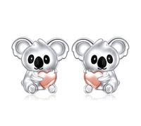 Flyow Koala Bear Stud Earrings 925 Sterling Silver Animal Earrings Cute Koala Hold Heart Rose Gold Stud Earrings Koala Gifts for Women Girls (Rose Gold)