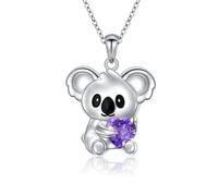 Flyow Koala Necklace 925 Sterling Silver Animal Koala Bear Pendant Cute Koala Hold Heart Violet Cubic Zirconia Necklace Koala Gifts for Women Girls
