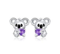 Flyow Koala Stud Earrings 925 Sterling Silver Koala Bear Animal Earrings Cute Koala Hold Heart Violet Cubic Zirconia Stud Earrings Koala Gifts for Women Girls (Violet)