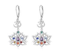 Flyow Lotus Chakra Earrings 925 Sterling Silver OM Symbol Leverback Earrings Yoga Lotus Flower Ohm Spiritual Jewelry Gifts for Women