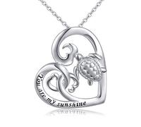 Flyow Lucky Elephant/Longevity Sea Turtle Necklace Animal Jewelry for Women Teen Girls, Heart Pendant Real 925 Sterling Silver Chain 18 Inches (Turtle)