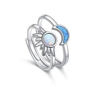 Flyow Moon and Sun Couples Rings 925 Sterling Silver Sun Moon Matching Ring for Couples Adjustable Engagement Wedding Promise Ring for Him and Her