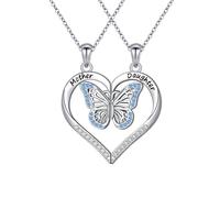 Flyow Mother's Day Gifts S925 Sterling Silver Mother Daughter Matching Pendant Necklace Heart Butterfly Matching Jewelry Birthday Gifts for Women