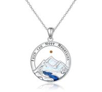 Flyow Mustard Seed Necklace 925 Sterling Silver Created Opal Mountain Necklace Engraved Faith Can Move Mountain Christian Faith Jewelry Gifts for Women