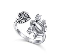 Flyow New Mom Gifts Hypoallergenic Frog Ring Adjustable Open Animal Ring 925 Sterling Silver Rings Frog Jewelry for Women Teen Girls Birthday Gift (Frog)