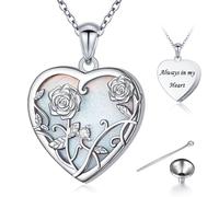Flyow Opal Urn Necklaces for Ashes 925 Sterling Silver Cremation Jewelry for Ashes Keepsake Pendant Memorial Jewelry Gifts for Women Men