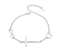 Flyow S925 Sterling Silver Bracelet for Women Teens Faith Hope Love Christian Cross Infinity Heart Bracelets (Infinity cross heart)