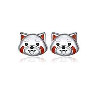 Flyow S925 Sterling Silver Red Panda Stud Earrings Cute Animal Jewelry Gift for Women Daughter