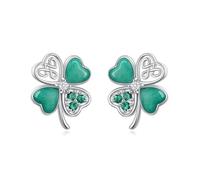 Flyow St Patricks Day Shamrock Earrings for Women 925 Sterling Silver Four Leaf Clover Stud Earrings Lucky Irish Celtic Clover Jewelry Gift