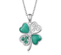 Flyow St Patricks Day Shamrock Necklace for Women 925 Sterling Silver Four Leaf Clover Pendant Necklace Lucky Irish Celtic Clover Jewelry Gift