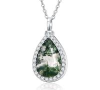 Flyow Teardrop Moss Agate Urn Necklace for Ashes 925 Sterling Silver Cremation Jewelry Keepsake Pendant Memorial Necklace for Human Pet Ashes Sympathy Gift Jewelry for Women Men