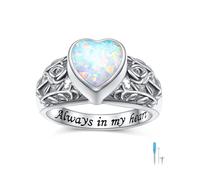 Flyow Urn Ring for Ashes 925 Sterling Silver Opal Rose Memorial Keepsake Jewelry Always in My Heart Cremation Ring for Women Men (L 1/2)
