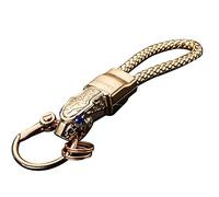 Flypc Luxury Jaguar Metal Car Keyring,Leather Cord Key Chain,Elegant Detachable Car & Home Keychain for Man and Women,Metal Leopard Head with Blue Diamond Eyes(Gold)