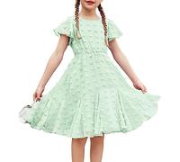 Flypigs Dresses for Girls Casual Summer Dress A-Line Casual Dress Princess Dress Elegant Chiffon Dress Light Green 5-6 Years