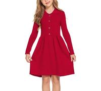Flypigs Girls' Dress Red Children's Festive Dress Long Sleeve Autumn Winter Knitted Dress Plain A-line Christmas Dress, Red, 4-5 Years, 104 110