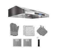 FlyPine 30 inch Stainless Steel Under Cabinet Range Hood - 900 CFM, Ultra-Quiet 4-Speed Vent, Touch/Remote Control LCD, LED Lights, External Venting