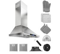 FlyPine 30 inch Stainless Steel Wall Mount Range Hood - 900 CFM, Ultra-Quiet 4-Speed Vent, Touch/Remote Control LCD, LED Lights, Ducted/Ductless Convertible