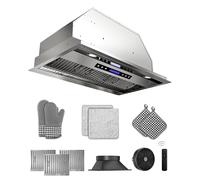 FlyPine 36 inch Stainless Steel Insert Range Hood - 900 CFM, Ultra-Quiet 4-Speed Vent, Touch/Remote Control, LED Lights, Ducted/Ductless Convertible