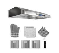 FlyPine 36 inch Stainless Steel Under Cabinet Range Hood - 900 CFM, Ultra-Quiet 4-Speed Vent, Touch/Remote Control LCD, LED Lights, External Venting