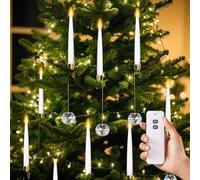 FlyQintess Christmas Tree Candles, LED Taper Candles with Remote Control, 12 Pack Battery Operated Candles Lamp, Flameless Candle with Crystal Ball Hook for Xmas Tree, Home, Party Decoration